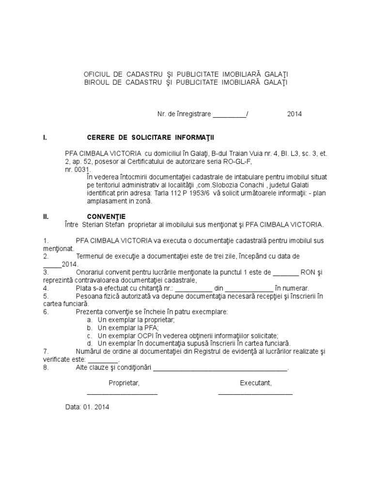 Cerere Solicitare Informatii - Vanatori - Odaia Manolachi - CV - 70 ...