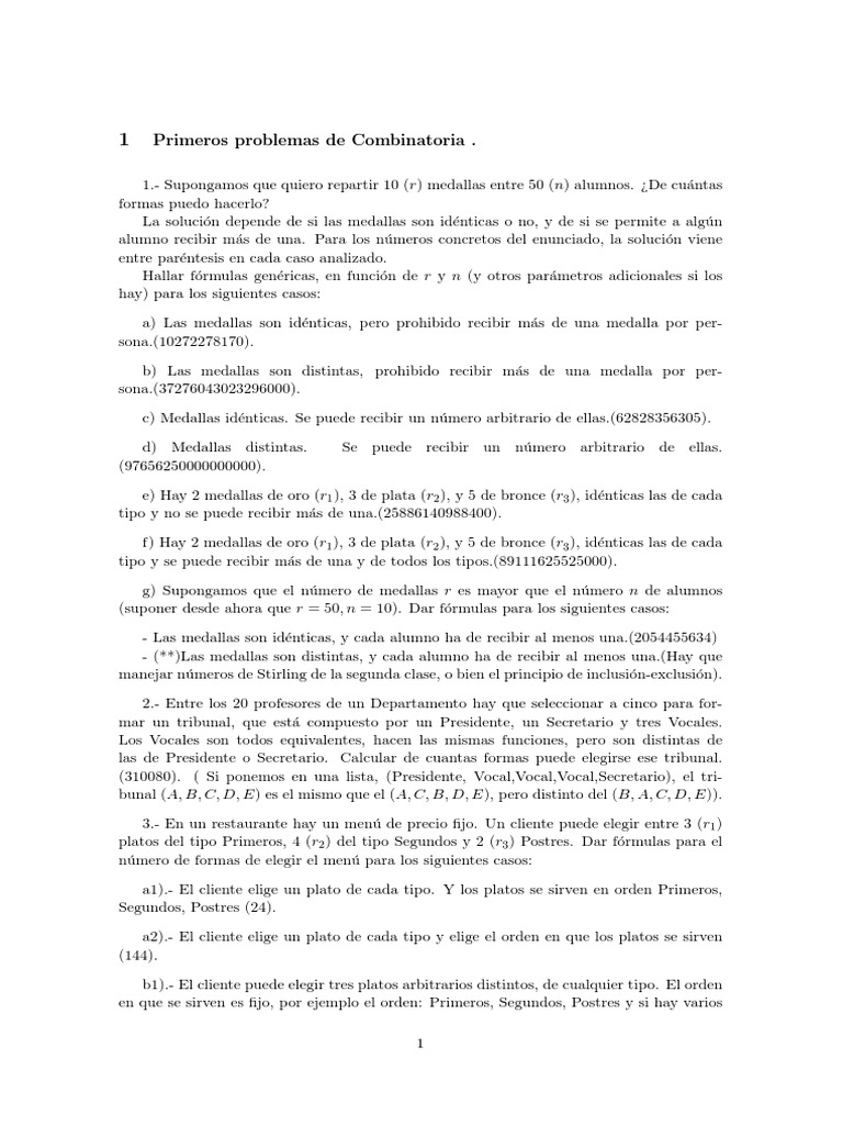 Problemas de Combinatoria y Permutaciones | PDF | Análisis matemático ...