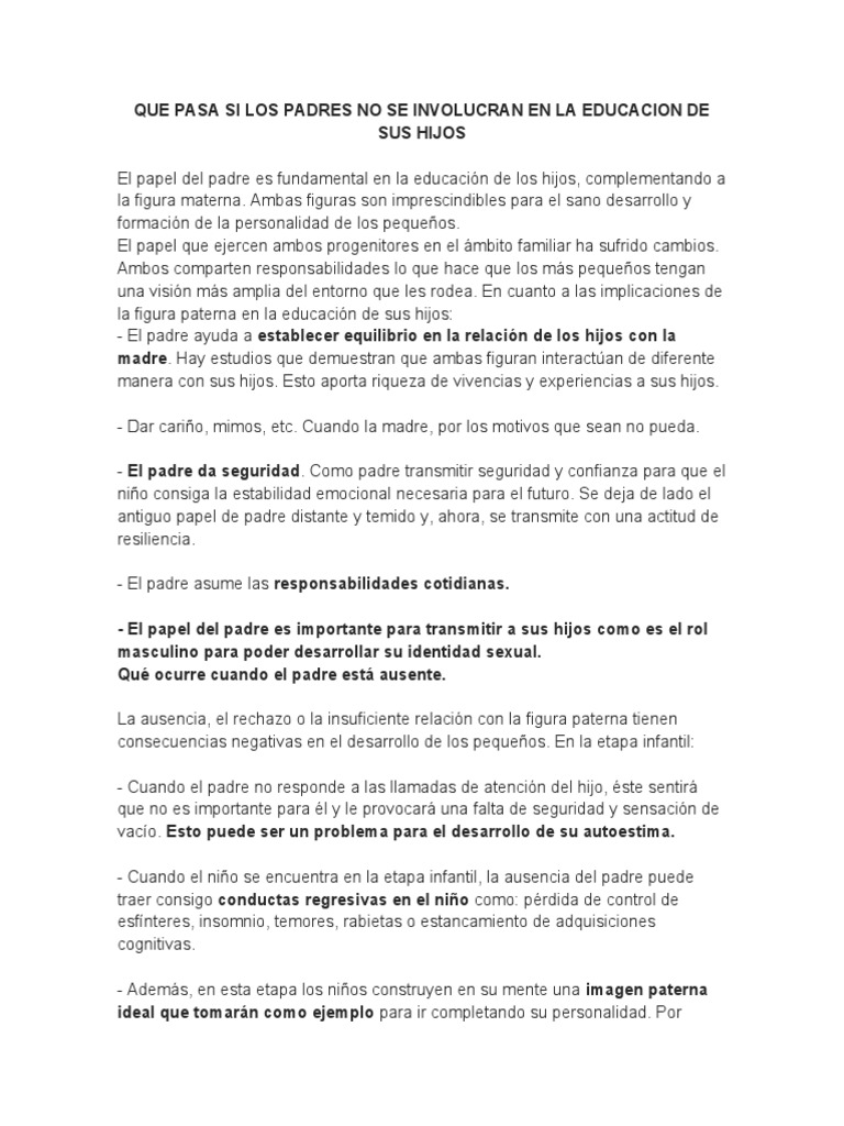 Que Pasa Si Los Padres No Se Involucran en La Educacion de Sus Hijos ...