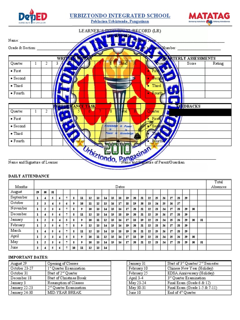 Learner's Individual Record 2023-2024 | PDF | Academic Term | Schools