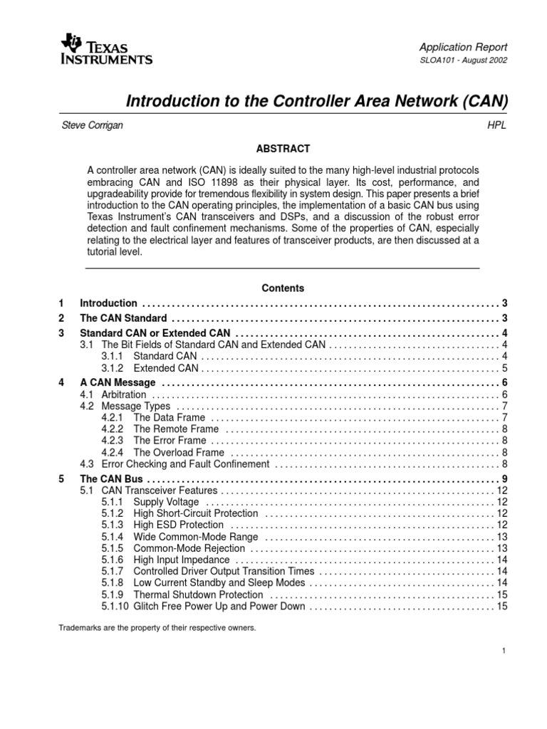 Introduction To The Controller Area Network ( | PDF | Osi Model ...