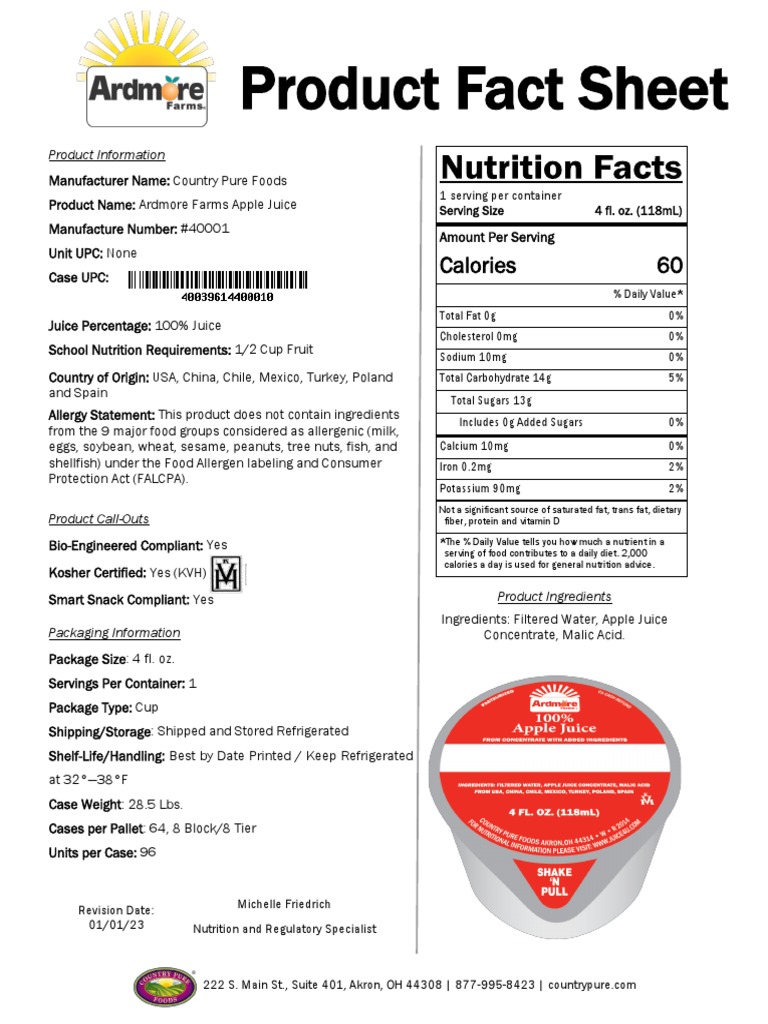 Ardmore Farms 4 FL Oz Apple Chilled Cup 2023 PDF