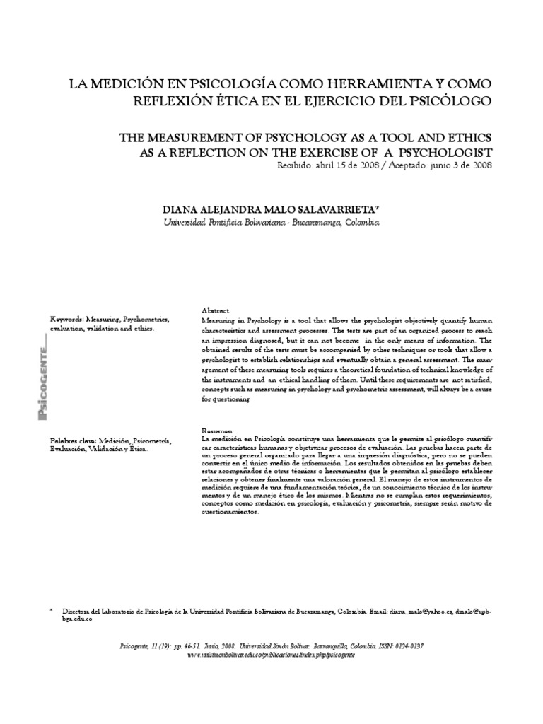 LA MEDICIÓN EN PSICOLOGÍA PDF Validez (Estadísticas) Sicología