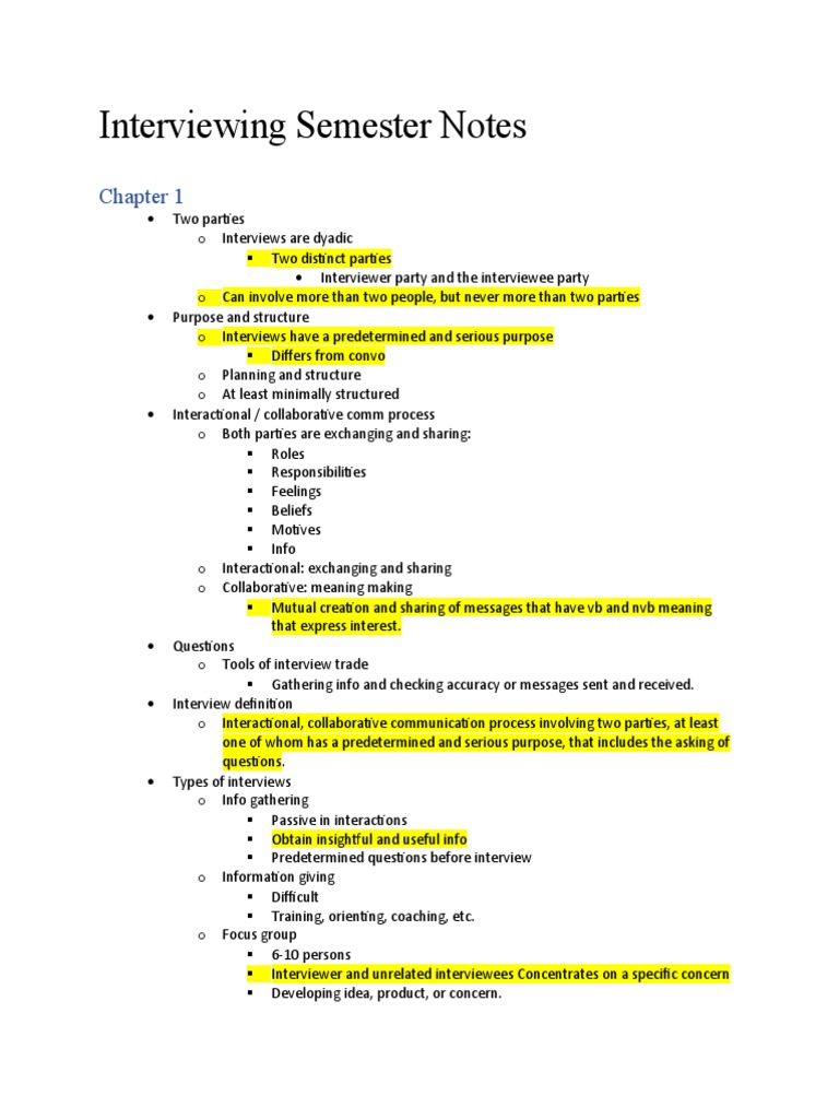 Interviewing Semester Notes | PDF | Interview | Self Concept