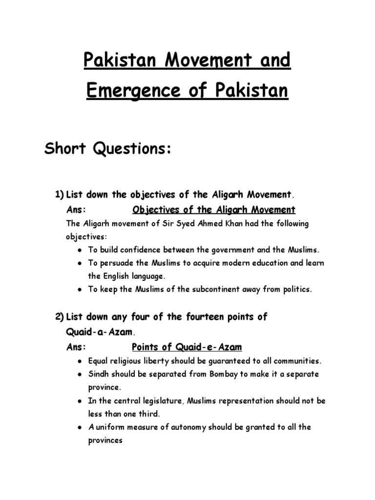 Pakistan Movement And Emergence Of Pakistan Pdf Muhammad Ali Jinnah