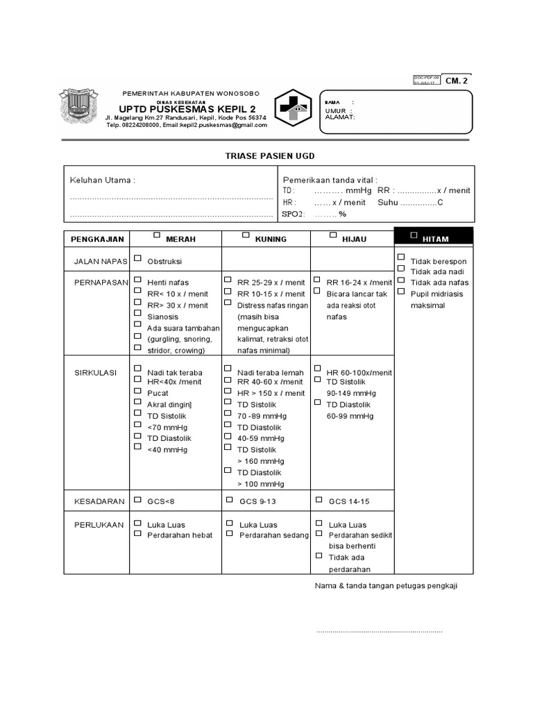 Form Triase Pasien Ugd Pusk Kepil 2 - Hvs | PDF