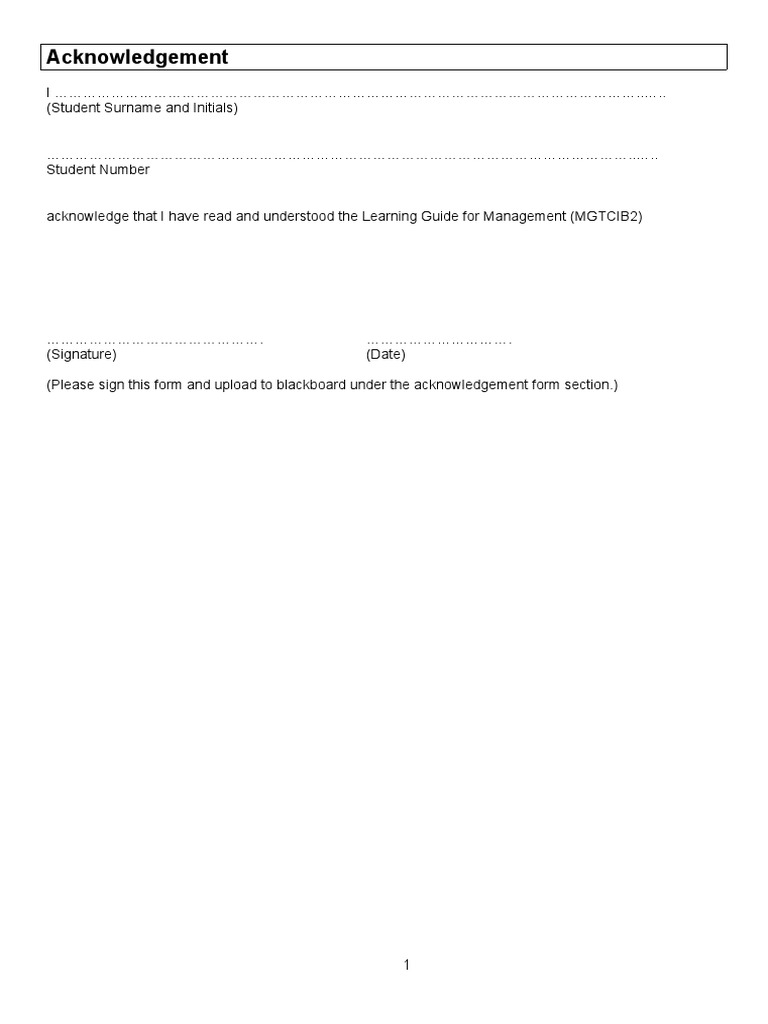 Management Learning Guide Acknowledgement Form | PDF