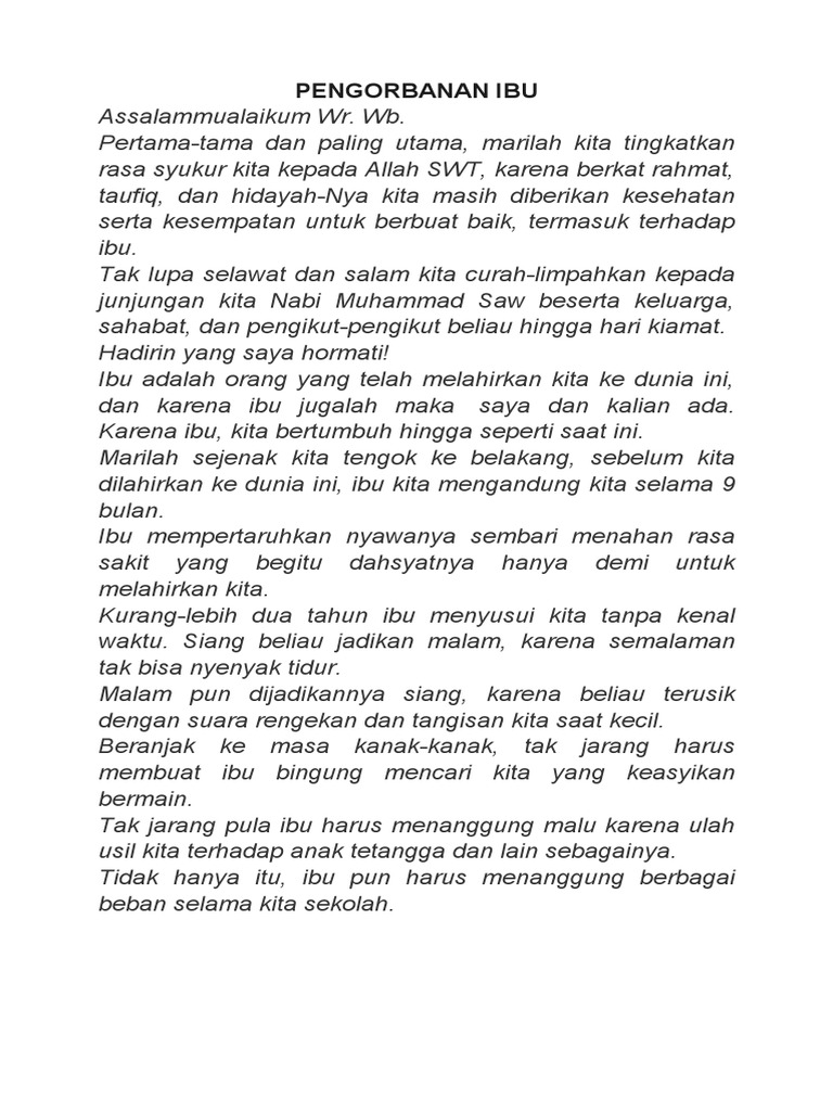 Pengorbanan dan Kasih Sayang Ibu | PDF