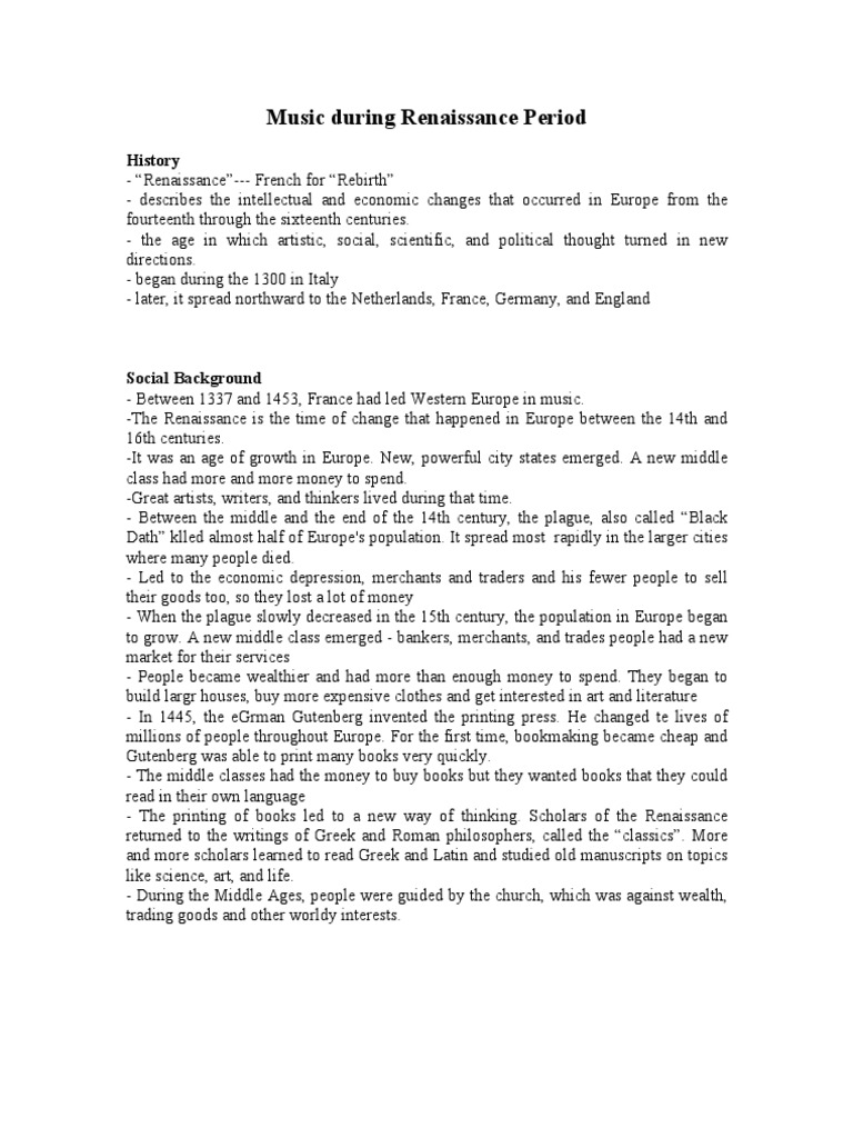 Music During Renaissance Period Reviewer | PDF