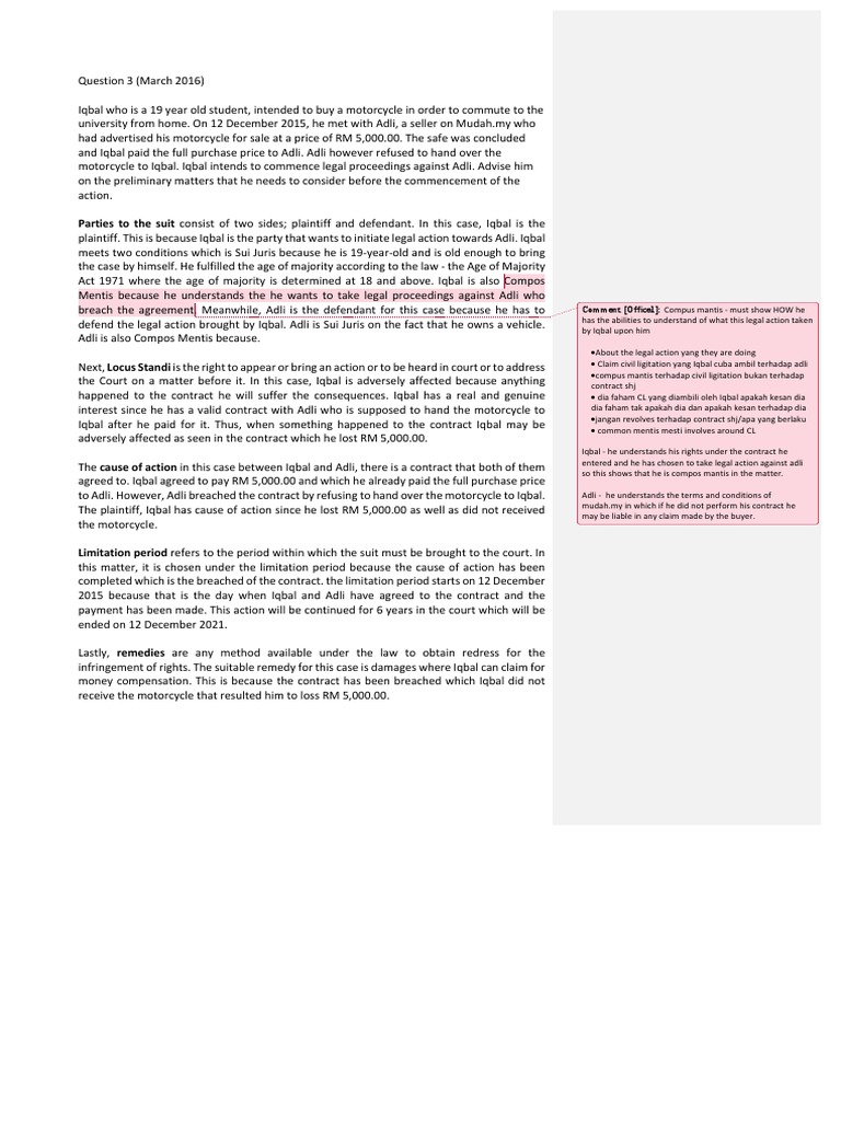 Tutorial Question PDF Legal Remedy Lawsuit