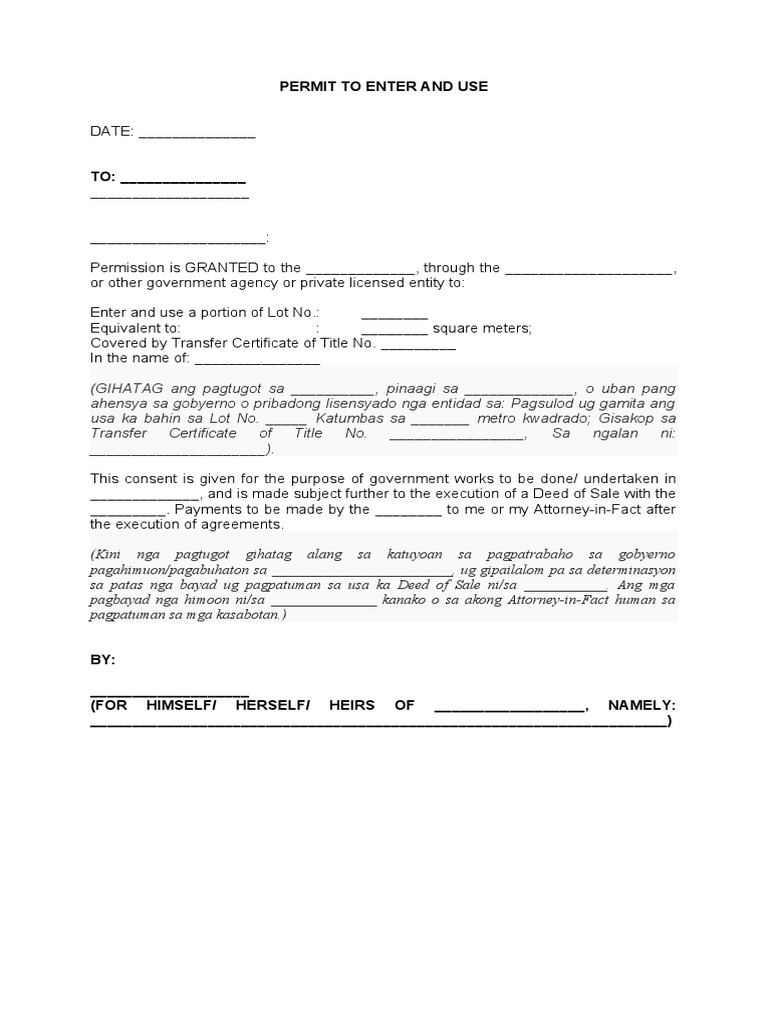 PERMIT TO ENTER Template PDF