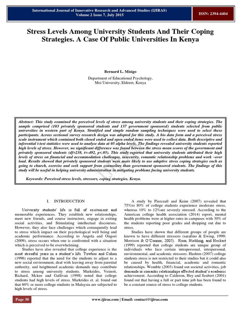Stress Levels Among University Students | PDF | Psychology | Science
