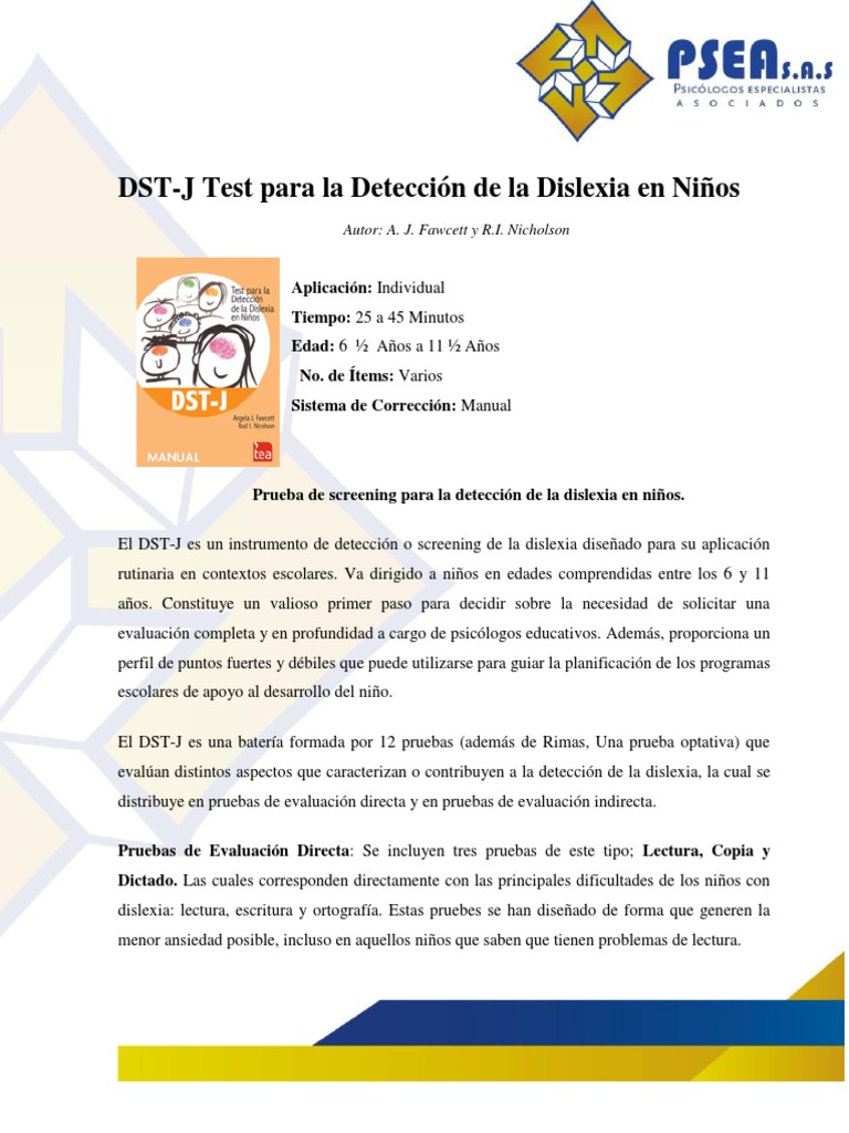 DST-J: Test de Dislexia Infantil | PDF