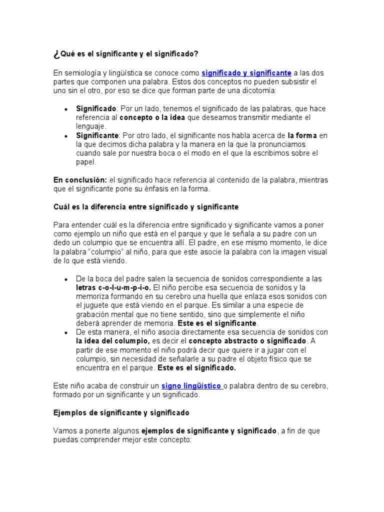 Qué Es El Significante y El Significado - LENGUAJE | PDF