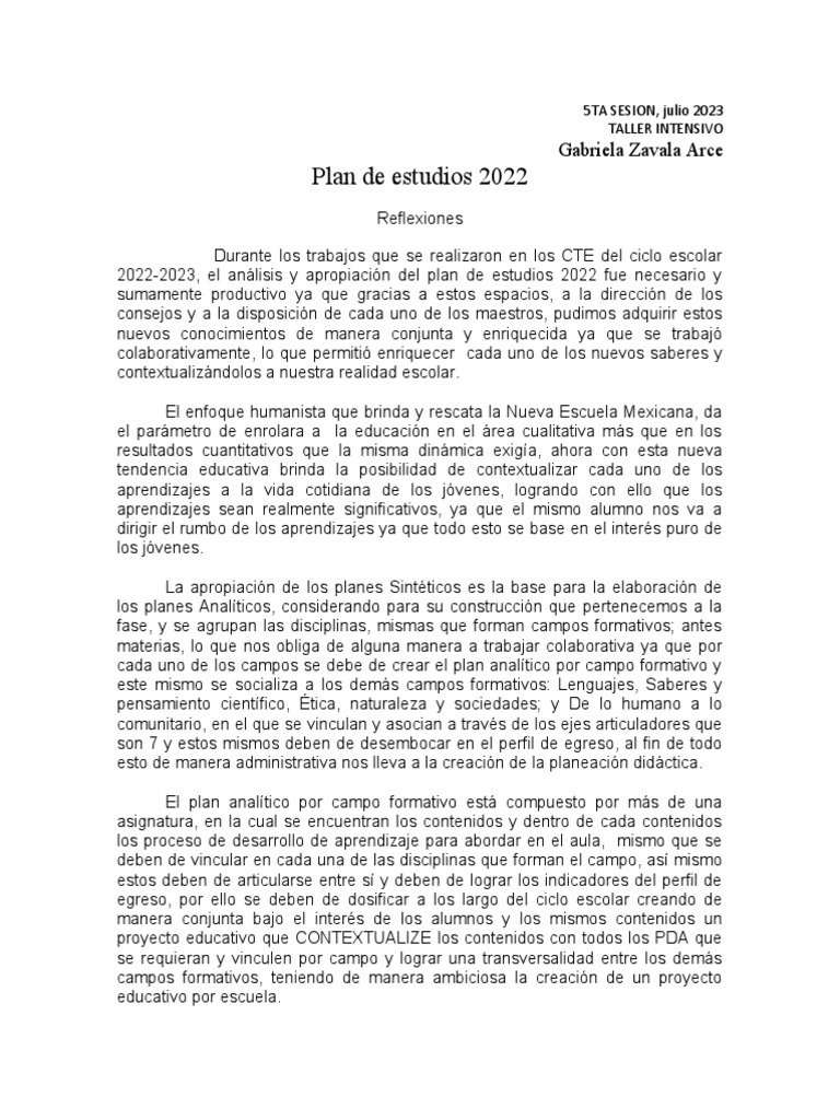 Enfoque del Plan de Estudios 2022 | PDF | Plan de estudios | Aprendizaje