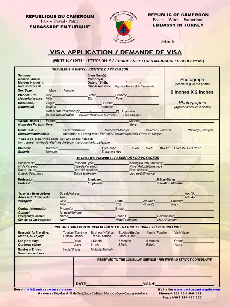 Demande de Visa pour le Cameroun | PDF | Visa (Document) | Relations ...