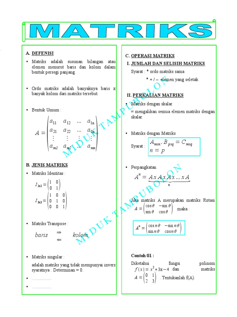 Panduan Lengkap Matriks dan Operasinya | PDF