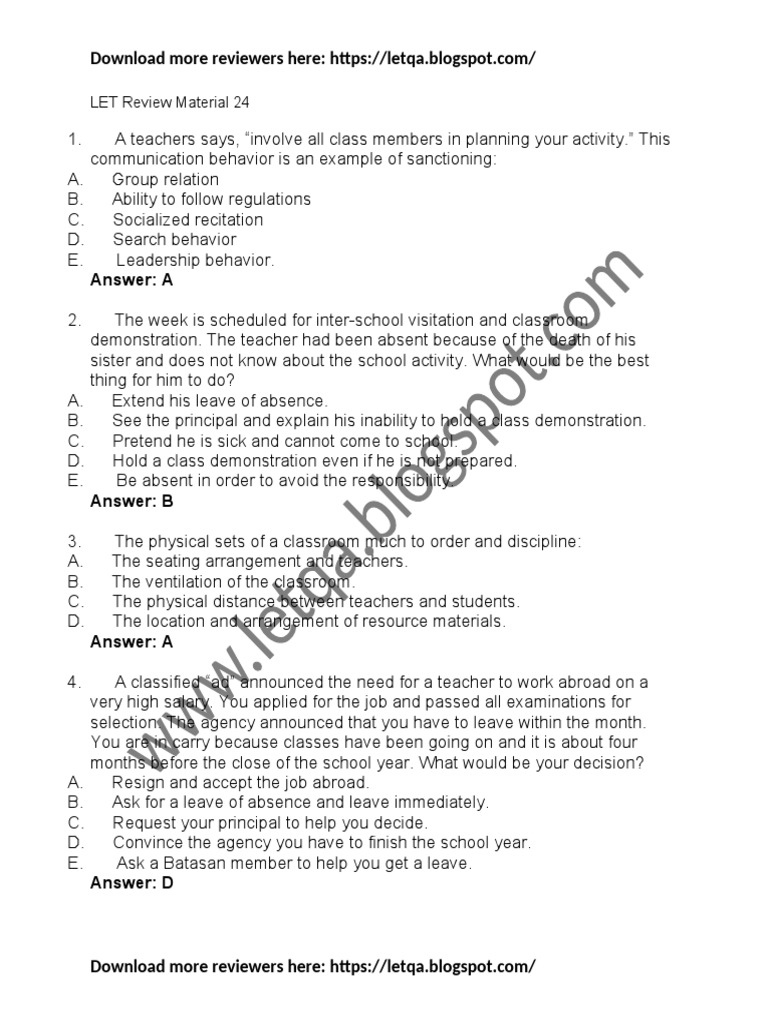 LET Review Material for Teachers | PDF | Teachers | Validity (Statistics)