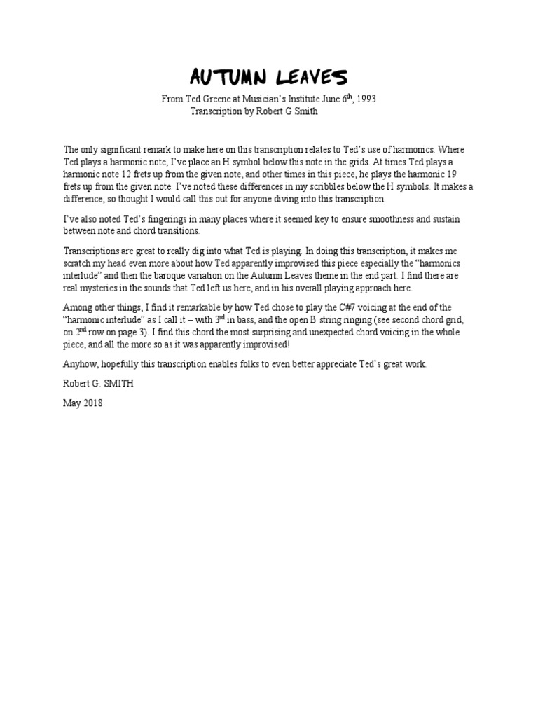 Ted Greene Autumn Leaves Pdf