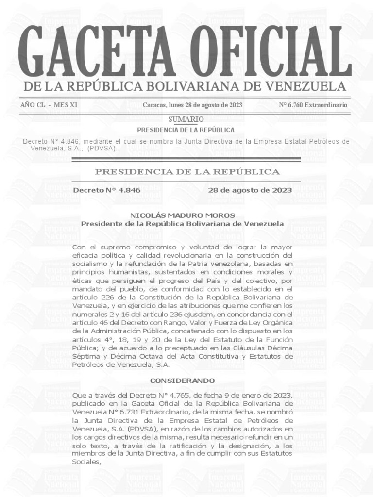 Gaceta Oficial - Cambios Junta Directiva Pdvsa | PDF | Venezuela | Nicolás  Maduro