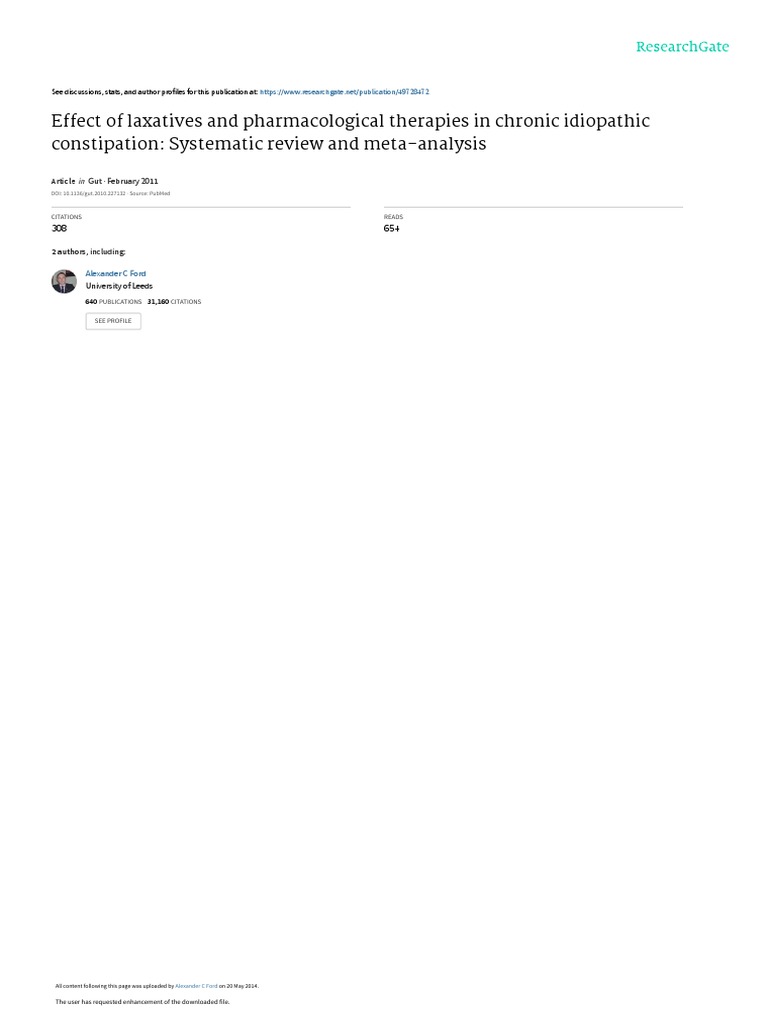 Meta analysis effect of laxatives and pharmacological therapies in