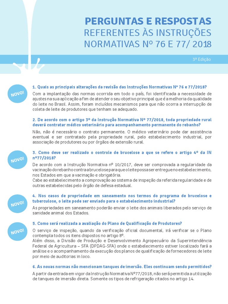Perguntas sobre IN 76 e 77/2018 | PDF | Leite | Medicina Veterinária