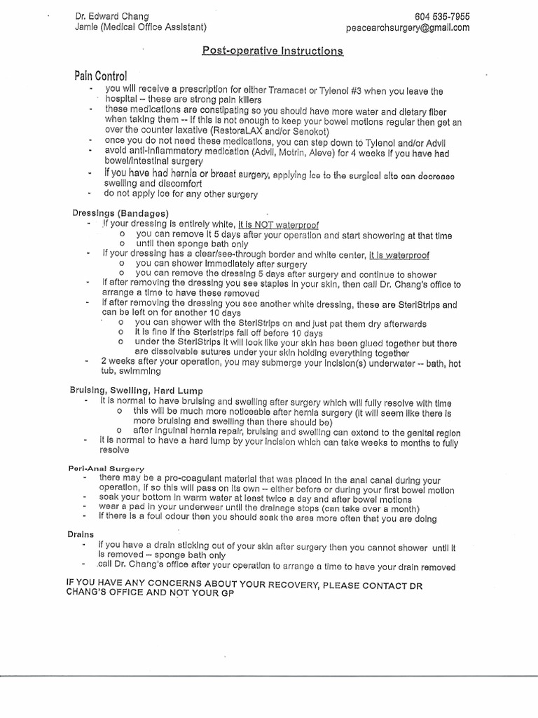 Post Operative Instructions Surgery | PDF