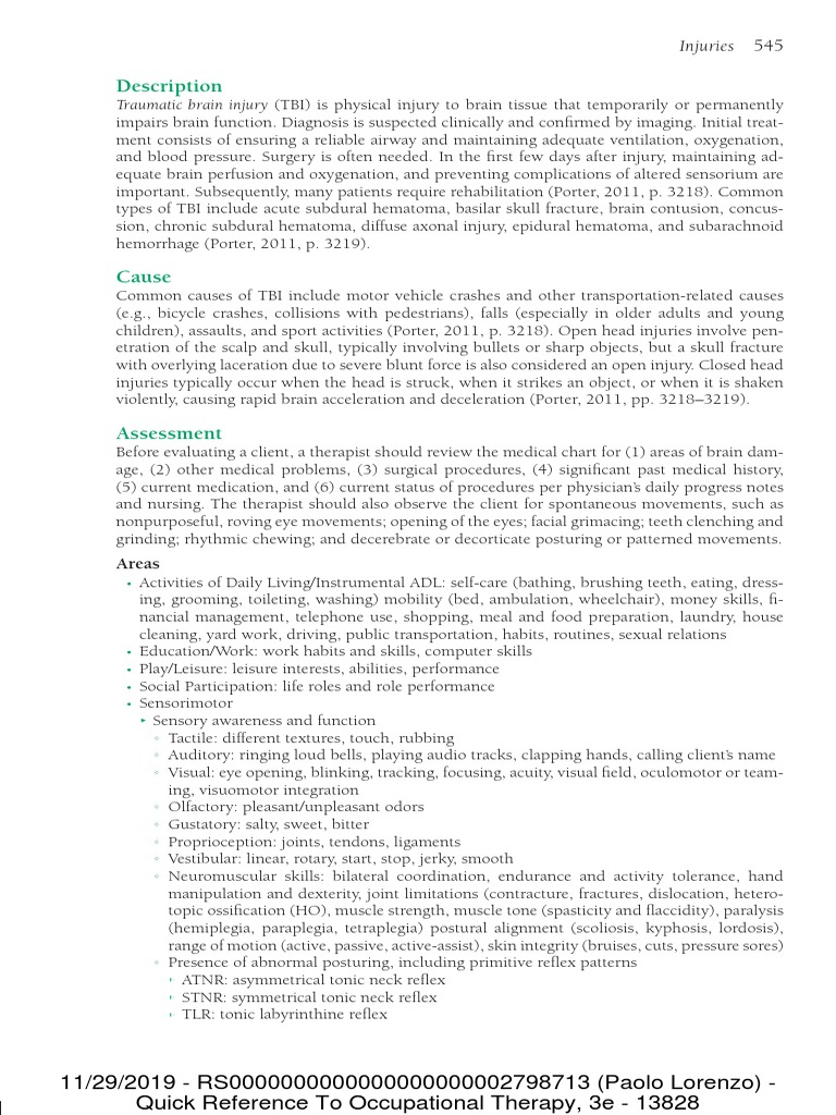 Quick Reference To Ot Tbi Pdf