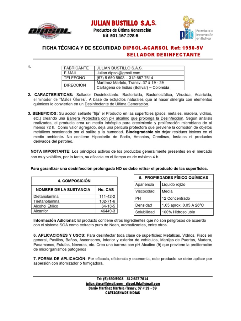 Sellador Desinfectante DIPSOL-ACARSOL | PDF | Química | Materiales