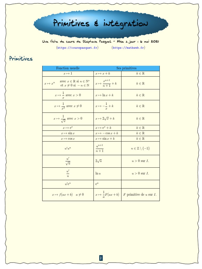 Primitives et intégration en mathématiques | PDF | Intégral | Physique ...