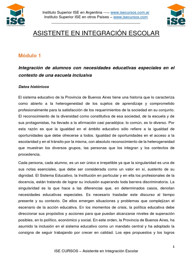 Mdulo 1 Integracin Escolar | PDF | Inclusión (Educación) | Educación ...