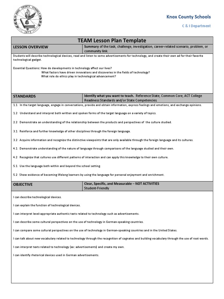 Technology Lesson Plan Template | PDF | Reading Comprehension | Vocabulary