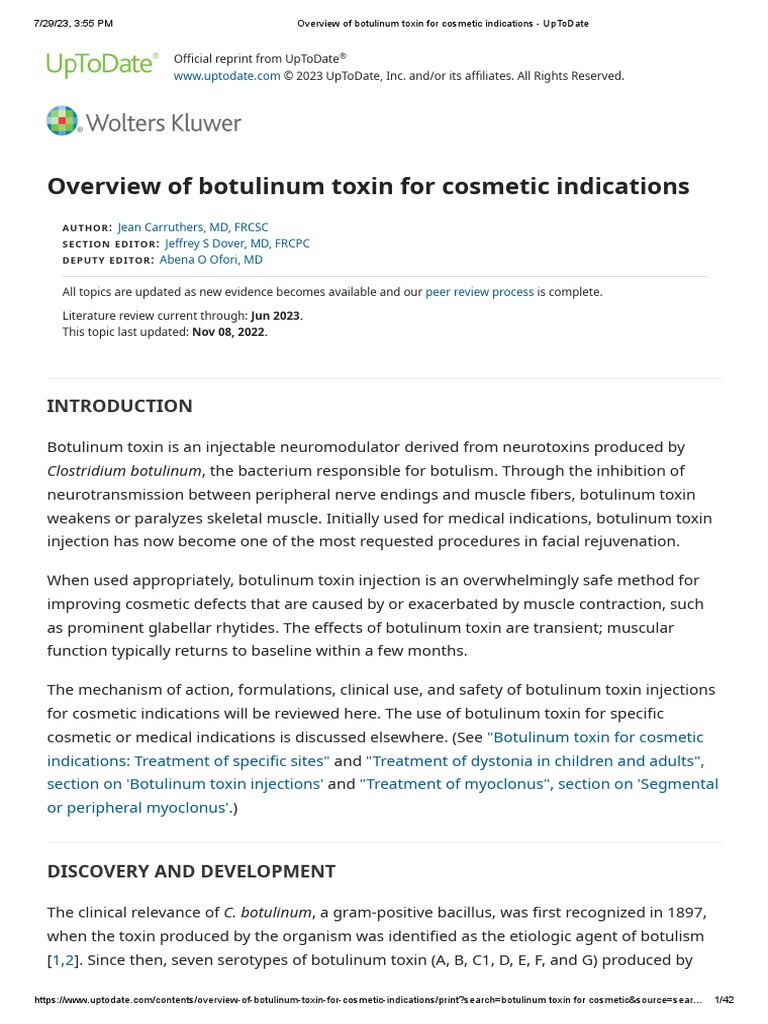 Overview of Botulinum Toxin For Cosmetic Indications UpToDate PDF