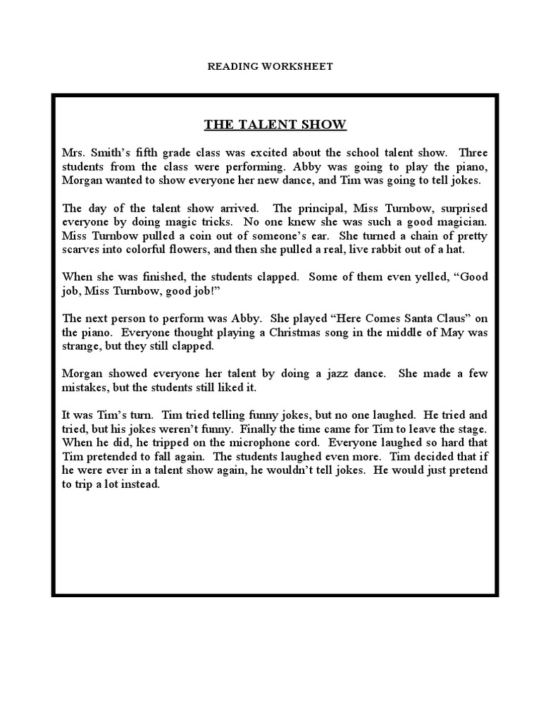 Reading Worksheet Reading Comprehension Exercises 25840 | PDF | Art