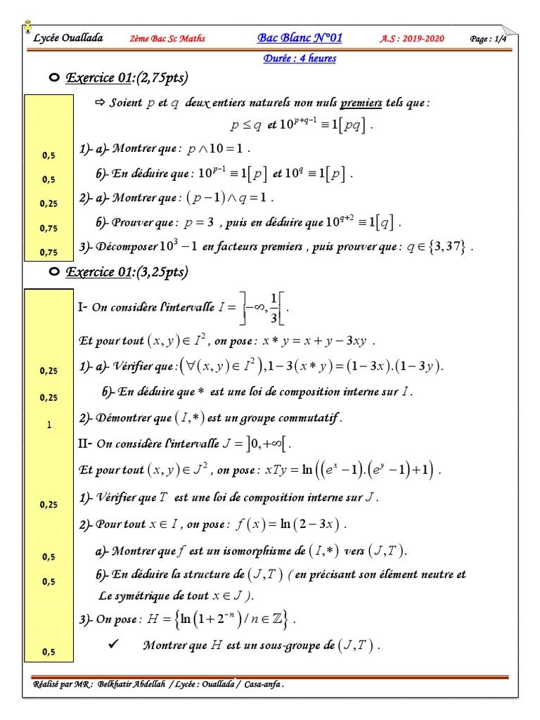 Bac Blanc Maths 2ème Bac Sc 2019-2020 | PDF | Asymptote | Objets ...