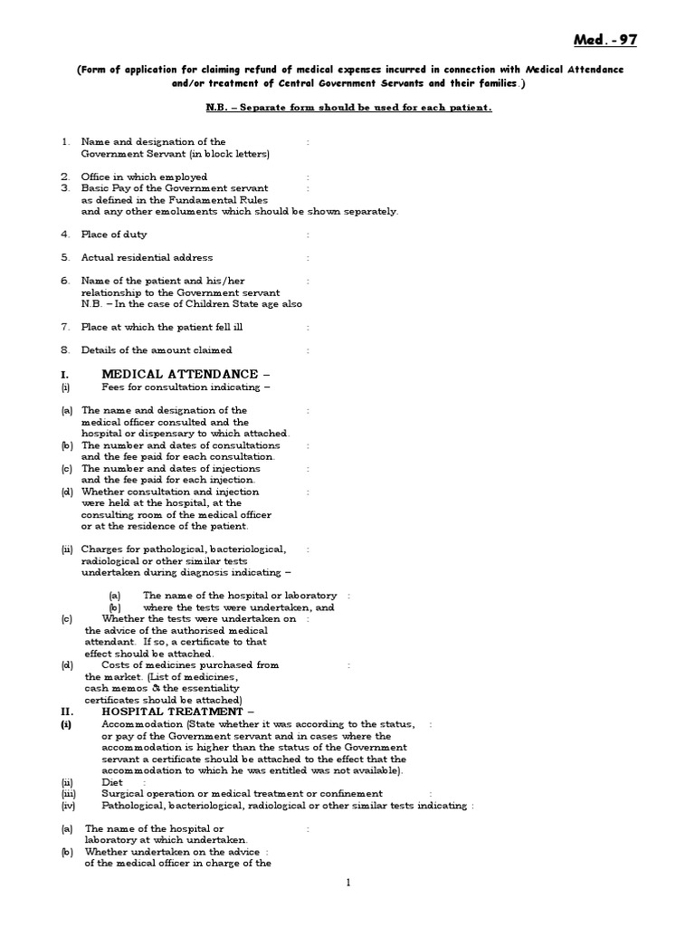 Med-97 Form for Medical Reimbursement | PDF | Hospital | Physician