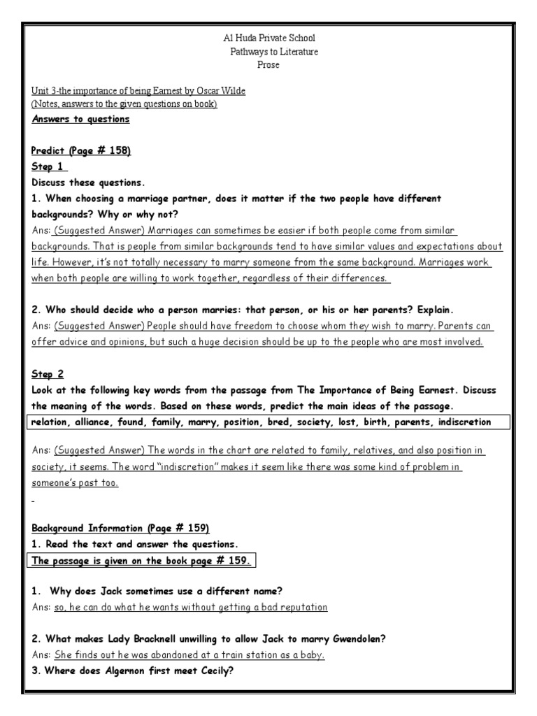 10th ab drama unit 3 the importance of being earnest notes pdf the