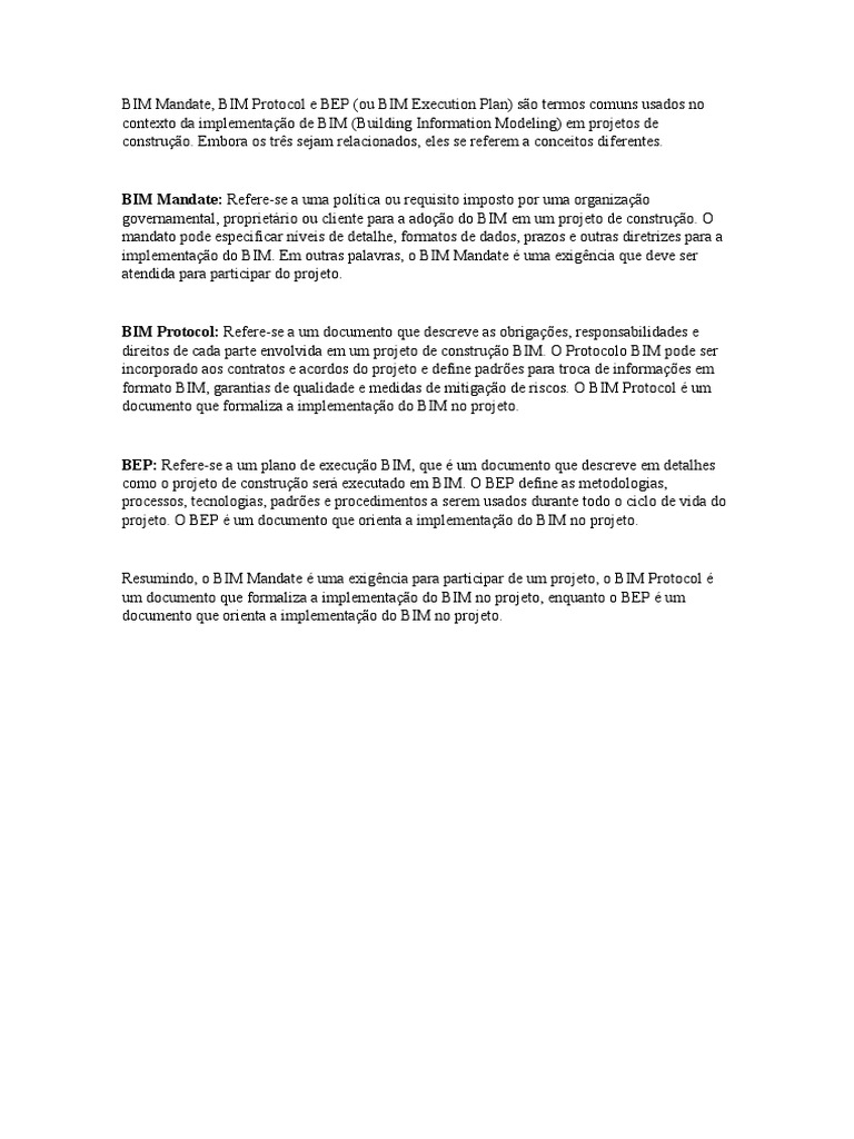 Diferenças entre Mandato, Protocolo e BEP BIM | PDF