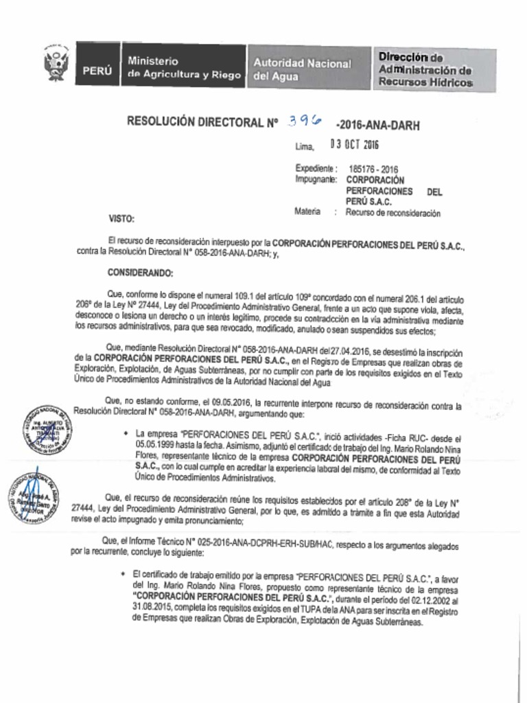 R d 396 Corporacion Perforaciones Del Peru Sac PDF