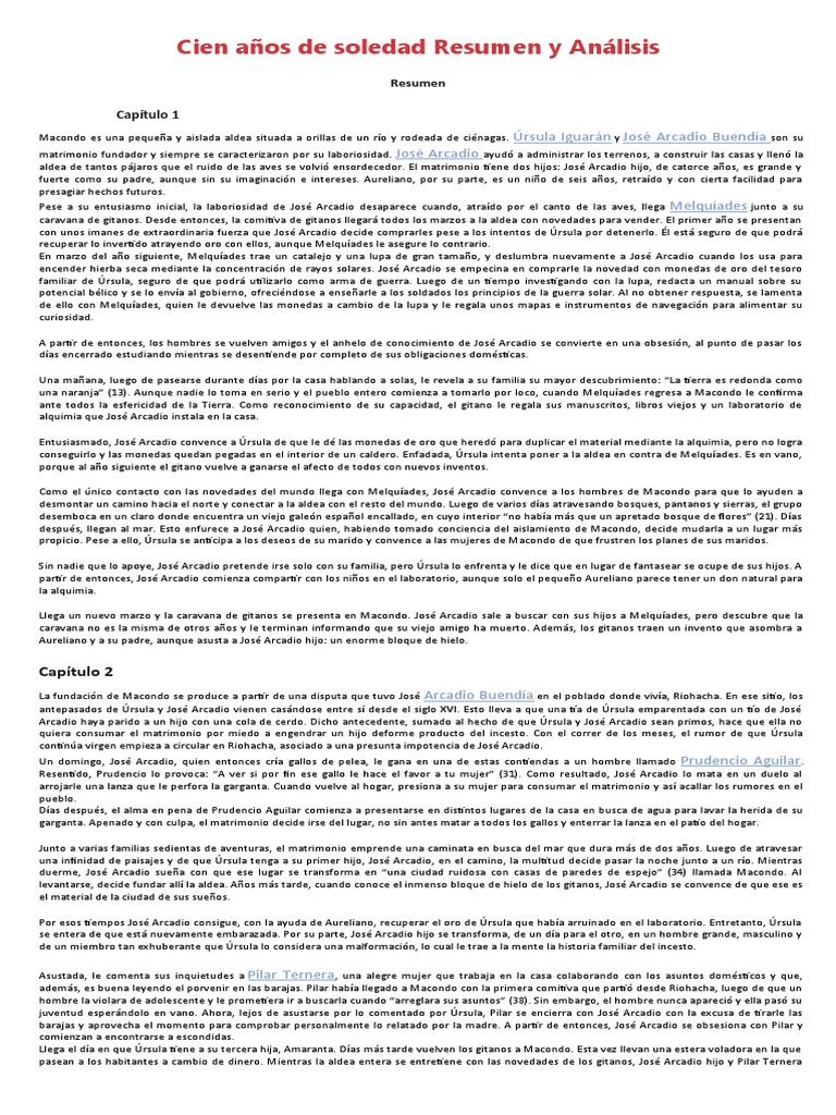 Cien A os de Soledad Resumen y - 1723065117