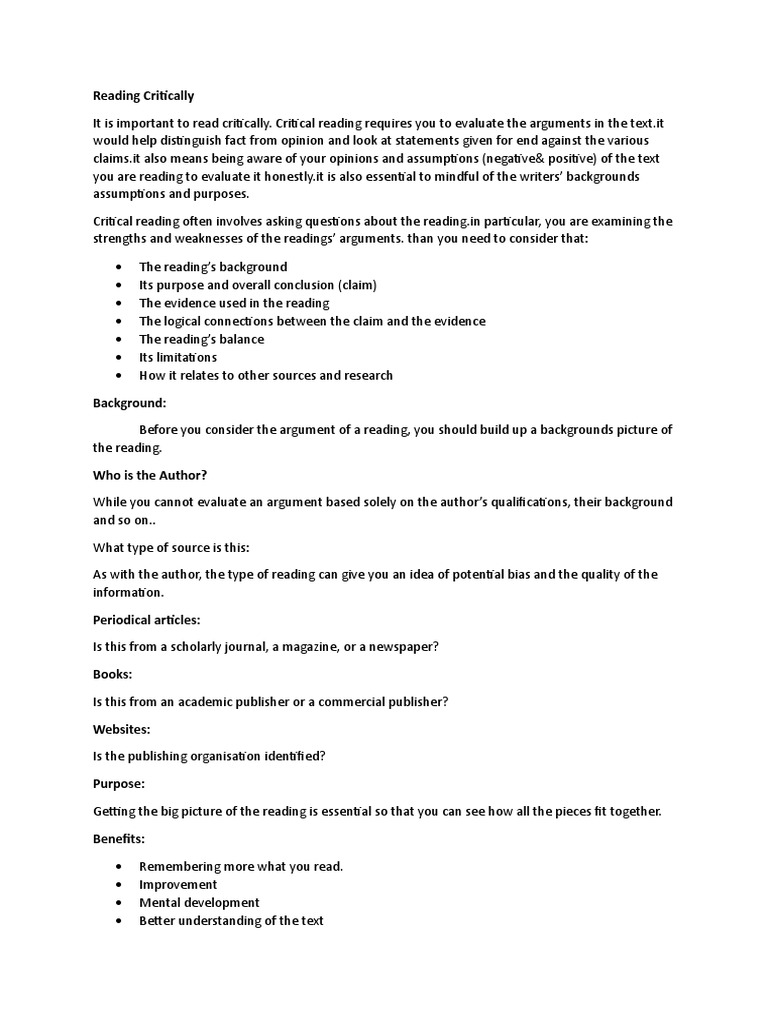 Reading Critically Technical Writing PDF