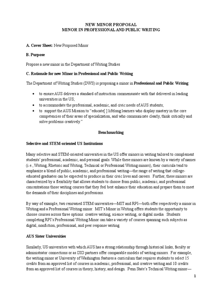 Proposal For Minor - Argumentative Essay Sample | PDF