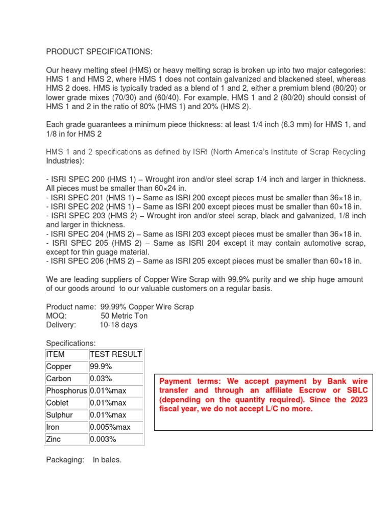 HMS 1 & 2 Scrap Specifications Guide | PDF