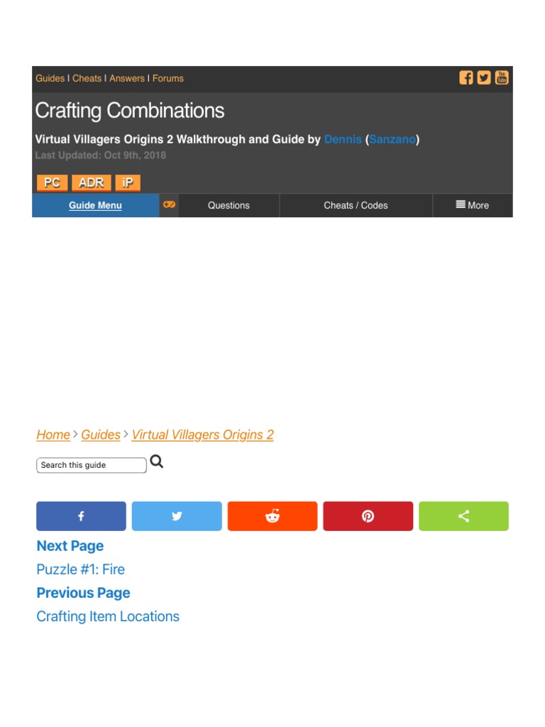Crafting Combinations Virtual Villagers Origins 2 PDF