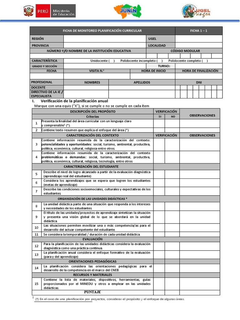 Ficha de Monitoreo de La Planificación Curricular 2023 | PDF ...