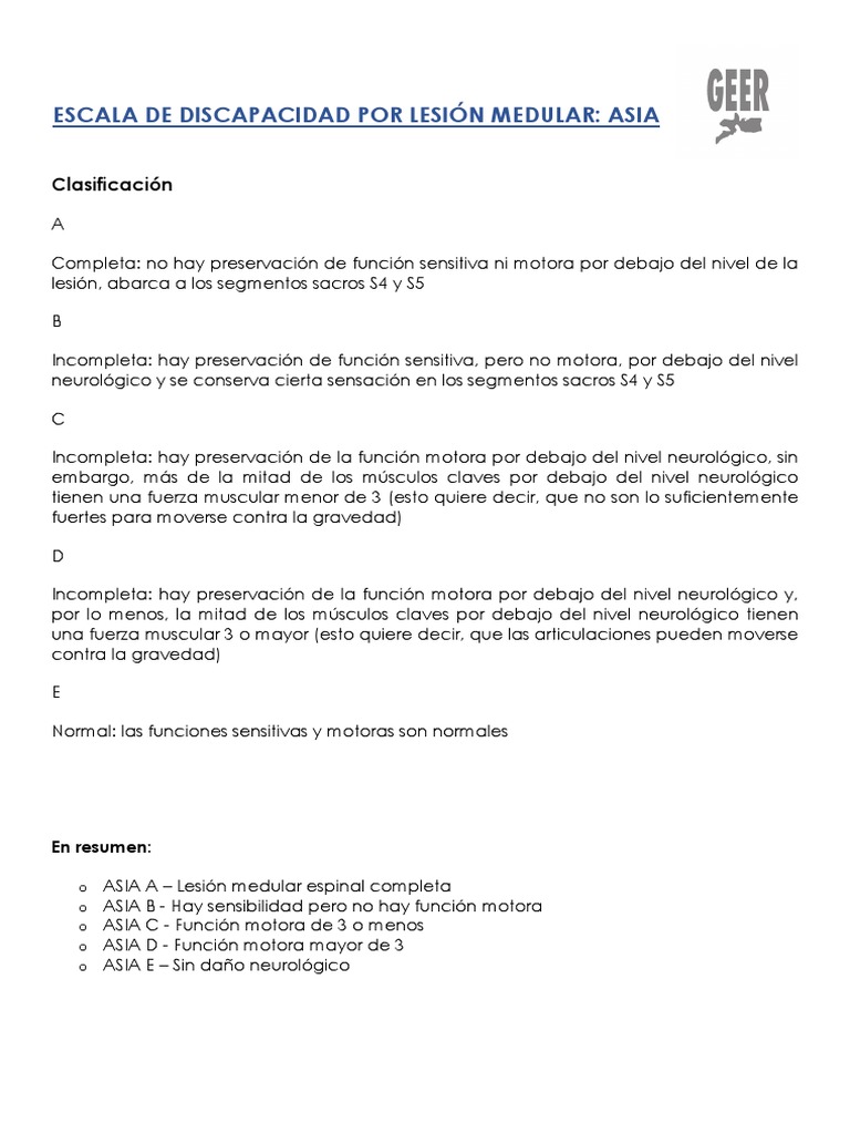 Escala Discapacidad Asia | PDF