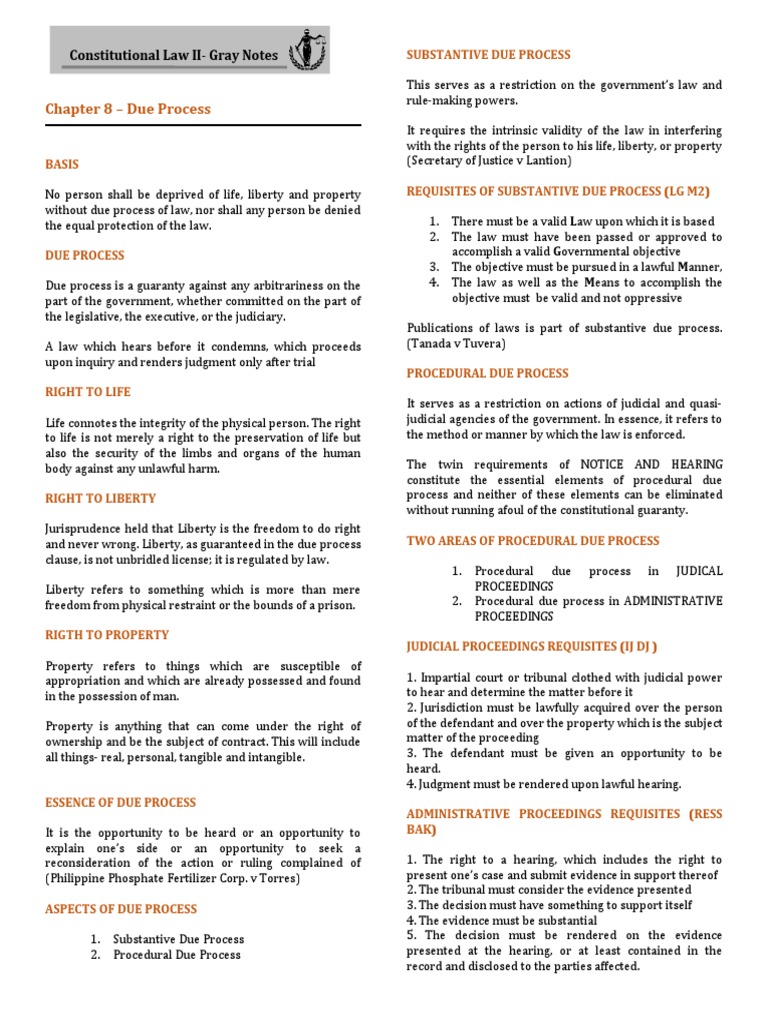 Consitutional Law Notes - Due Process | PDF | Due Process | Substantive ...