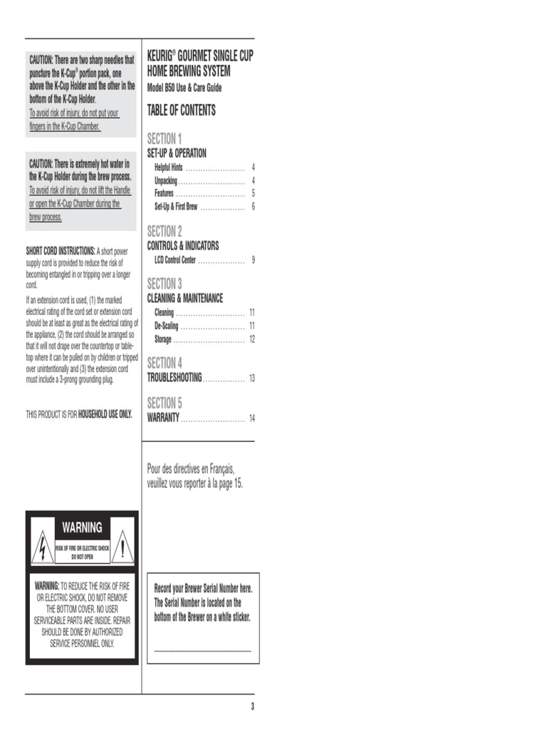 Keurig B50 PDF Brewing Dishwasher