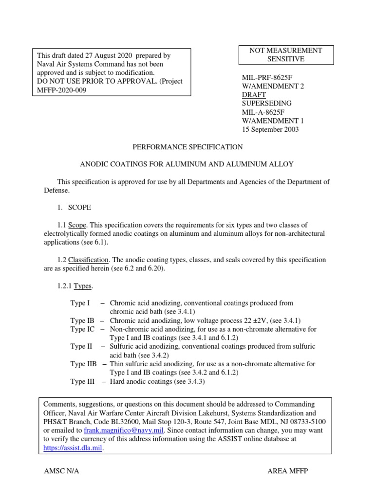Anodic Coatings Specification MIL-PRF-8625 | PDF | Wear | Corrosion