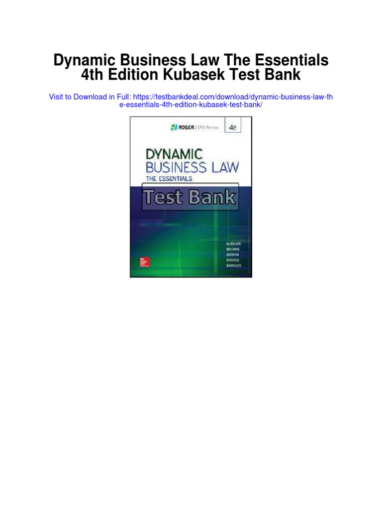 Dynamic Business Law The Essentials 4th Edition Kubasek Test Bank PDF